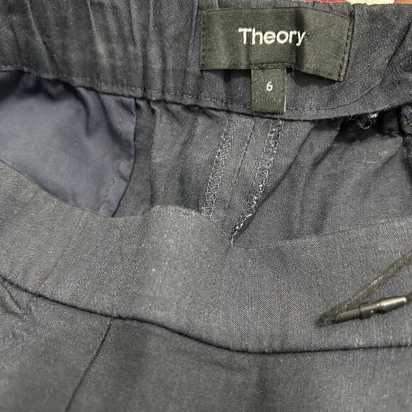 Theory Women’s Black High Slit Wide Leg Pants Linen Blend High Waist Pockets 6 - Picture 8 of 12